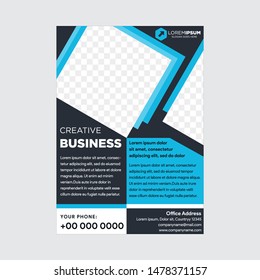 Geometric Template vector design for Brochure, Annual Report, Magazine, Poster, Corporate Presentation, Portfolio, Flyer, infographic, layout modern with blue color size A4, Front and back, Easy to use and edit