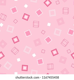 Geometric Tender Seamless Pattern of Pink Squares on Light Backdrop. Continuous Minimal Delicate Background for Cloth, Fabric, Textile, Tissue, Pack Paper, Wrapping Paper.