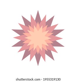 Geometric ten-pointed star, stock vector illustration isolated on white background. Beautiful star in four colors with overlay - burgundy, terracotta, beige.Star decoration element, symbol, sign, icon
