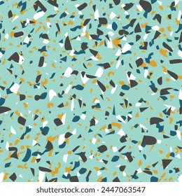 Geometric terrazzo seamless pattern. Abstract colourful modern background. Stone fashion design for web and print. Venetian tile, flooring home decor. Chaotic pastel texture.