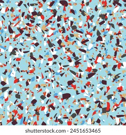 Geometric terrazzo seamless pattern. Abstract colourful modern background. Stone fashion design for web and print. Venetian tile, flooring home decor. Chaotic pastel texture.