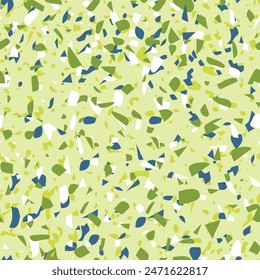 Geometric terrazzo seamless pattern. Abstract colourful modern background. Stone fashion design for web and print. Venetian tile, flooring home decor. Chaotic pastel texture.