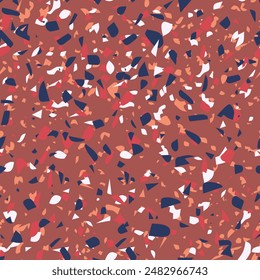 Geometric terrazzo seamless pattern. Abstract colourful modern background. Stone fashion design for web and print. Venetian tile, flooring home decor. Chaotic pastel texture.