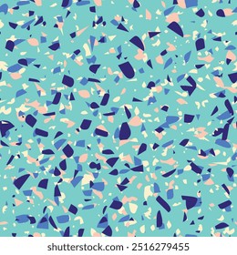 Geometric terrazzo seamless pattern. Abstract colourful modern background. Stone fashion design for web and print. Venetian tile, flooring home decor. Chaotic pastel texture.