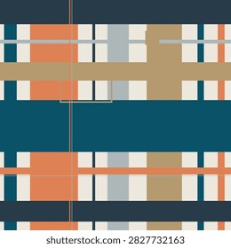 Geometric textile design with intersecting lines in beige rust and navy. Ideal for fabric wallpaper or website backgrounds.
