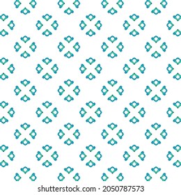 Geometric textile patterns in turquoise color on white background, simple graphic design