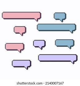 Geometric Texting Pixel Dialogue Boxes (purple, Blue, Pink). Colored Quote Box Speech Bubble. Girl Speach