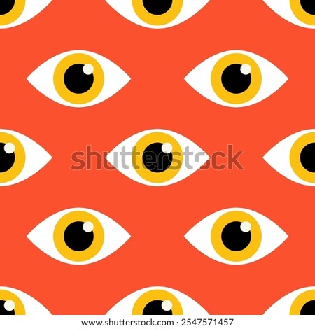 Geometric texture with eyes. Modern abstract seamless pattern with simple minimal eyeball shapes, trendy retro bauhaus design. Vector background