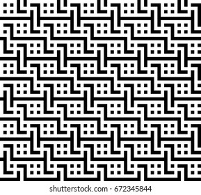geometric texture. lines ans squares. vector seamless pattern. simple background. black and white image