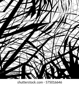 Geometric texture with random angular shapes. Monochrome vector art