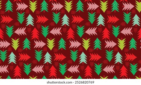 Geométrico texturizado Natal colorido árvores fundo padrão sem costura. Para papel de embrulho de Natal, cartões de saudação e tecido