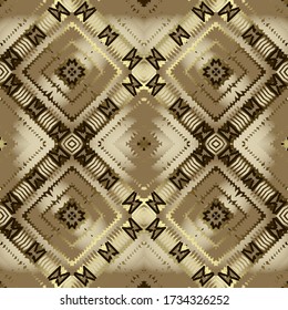 Patrón de bordado con textura geométrica, fondo de tapiz abstracto sucio. Fondo de color de repetición. Ornamentos de oro de estilo étnico tribal áspero. Textura moderna de líneas de zigzag bordadas.