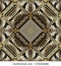 Patrón transparente de bordado texturado geométrico, fondo de tapiz vectorial abstracto sucio. Repetir el fondo de un rhombus de grano. Ornamentos de oro de estilo étnico tribal áspero. Textura de las líneas de zigzag bordadas.