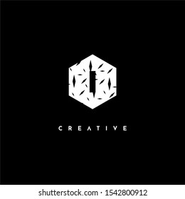 geometric textured hexagonal shape with I logo letter simple design concept isolated on black background.