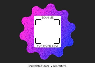 Geometric textured QR code vector element, scan me phone label template. Qr code sticker mockup, Y2K neon rainbow barcode icon on dark background, vibrant blue and pink gradient.