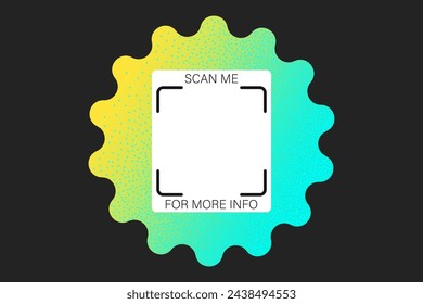 Geometric textured QR code vector element, scan me phone label template. Qr code sticker mockup, Y2K neon rainbow gradient barcode icon on dark background, vibrant yellow and green shape.