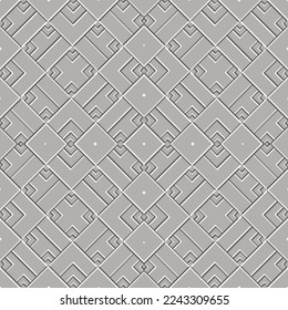 Geometric textured rhombus seamless pattern. Gray vector background. Modern repeat relief backdrop. Emboss style geometrical ornaments. Line art endless texture. Structured ornate geometric design.