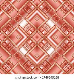 Geometric textured silk vector seamless pattern. Surface endless texture. Geometrical abstract 3d background. Repeat modern backdrop. Decorative symmetrical design. Geometry ornament with shapes.