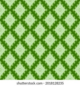 Patrones geométricos tailandeses sin soldadura en verde. Diseñado para fondo, papel pintado, mantel, tela, batik, alfombra, cerámica, envoltura, ropa, ilustración vectorial Estilo geométrico tailandés.