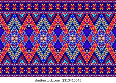 Geometric Thai silk tribal Oriental ethnic seamless pattern traditional background Design for carpet, wallpaper, silk pattern, clothing,wrapping,batik,woven fabric, Vector illustration embroidery 