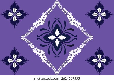 Geometric Thai textile pattern with diamond shapes on a purple background.