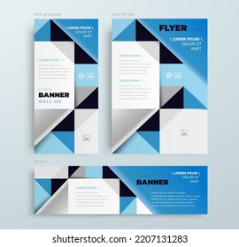 Geometric theme blue color Set cover flyer and banners