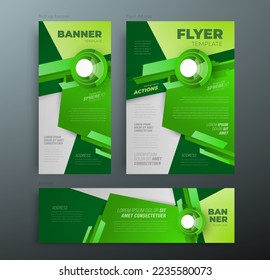 Geometric theme green color Set cover flyer and banners