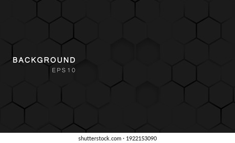 Geometric themed screen illustration design, hexagon design. Modern. Dark color embossed design.For wallpaper.Embossed hexagon black background.ight and shadow.modern background.Vector.black surface 