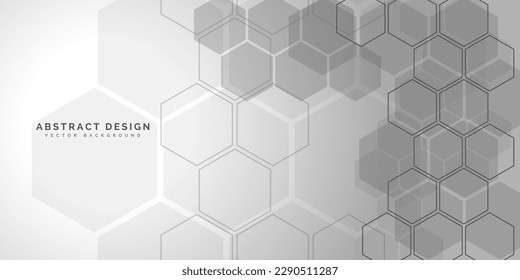 Geometric themed screen illustration design, hexagon design. Light grey tech background with hexagons. Vector illustration.