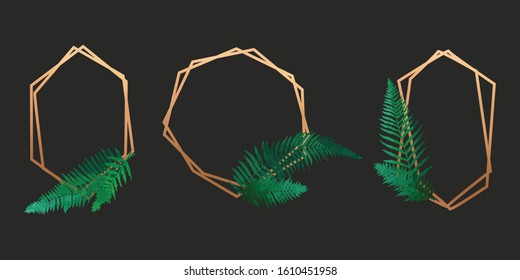 Geometric thin universal frames with fern leaves, individual polished metallic elements kit