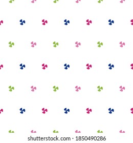 Geometric three petal colorful flower seamless pattern on white background.