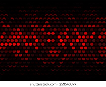 Geometric three-dimensional geometric lamellar pattern. Abstract glowing horizontal backdrop . Vector illustration in red and black tones.