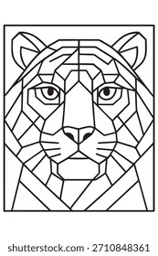 Página geométrica para colorear de cabeza de tigre o impresión de camiseta. Arte de línea de retrato de animal de baja poli moderno