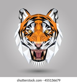 geometric tiger head design on gray background
