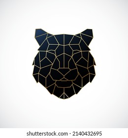 Geometric tiger head illustration. Golden Polygonal tiger emblem isolated on white background.