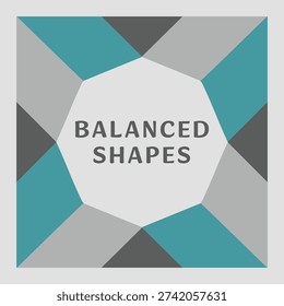 Geometric tile with balanced shapes text centered on overlapping symmetric polygons