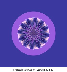 Geometric tile mandala rendered in periwinkle, cornflower, royal blue, navy indigo, orchid tint, lilac, amethyst, royal indigo and gradient blue depths tones