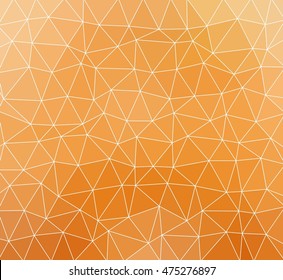 Geometric tile mosaic with orange triangles divided by white joint lines. Abstract polygonal and low poly pattern background.
