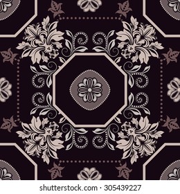Geometric tile pattern. Floral seamless wallpaper chocolate color