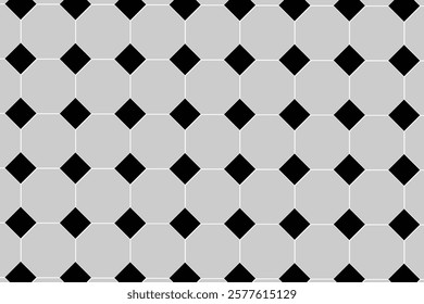 Geometric Tile Pattern with Octagons and Diamonds in Gray and Black