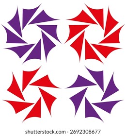 Patrón de azulejo geométrico. Triángulos rojo púrpura. Abstractas diseño de Vector. Forma de flor de rotación. EPS 10.