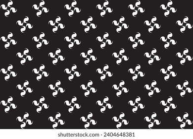 Geometric of tile pattern vector. Design waves white on black background. Design print for illustration, textile, carpet, cloth, cover, interior, background, wallpaper. Set 9