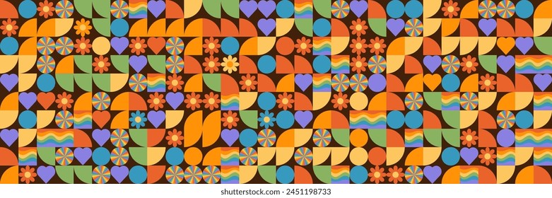 Geometric tile seamless pattern with Rainbow colors of pride month. Geometric LGBT Pride background, banner. Vector illustration