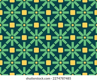 Geometric tile vector flowers, botanical sun, modern elegant shape decorative shapes, flower element, cubism soft colors, indigo, orange seamless pattern designed for decoration and womanswear