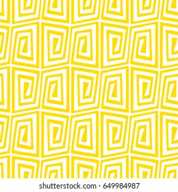 Geometric tiles with curved squares..Vector seamless pattern.Yellow and white