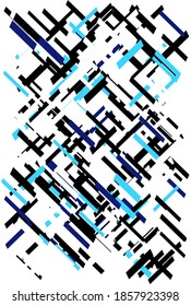 Geometric tiles grid abstract striped lines pattern. Blue, black and white colors modern vertical vector design. Creative trendy digital technology vector layout, banner, poster or wallpaper cover