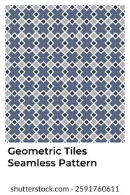 Geometric tiles pattern, seamless design. Blue, grey, white squares. Repeatable texture, ideal for architectural and modern backgrounds