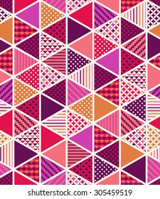 Geometric tiles pattern in triangle shapes. Quilt art. Abstract triangle, pattern commercial use, scrapbook papers. Multicolor in vector format.