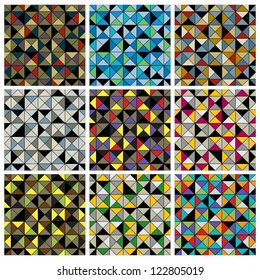 Geometric tiles seamless patterns set, vector backgrounds collection.