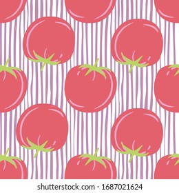 Geometric tomato seamless pattern for fabric design. Red tomatoes background. Organic healthy vegetable wallpaper.  Design for textile print, wrapping paper, kitchen textiles.vector illustration